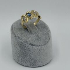 Frances Mavi Taşlı Damla Model Gold Yüzük