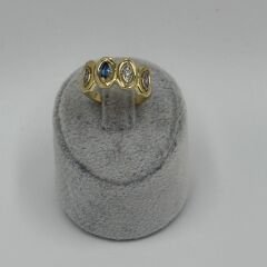 Frances Mavi Taşlı Damla Model Gold Yüzük