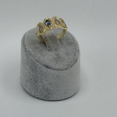 Frances Mavi Taşlı Damla Model Gold Yüzük