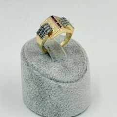 Julia Bordo Taşlı Gold Yüzük