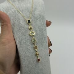 Gloria Sıralı Taşlı Gold Kolye