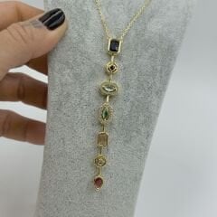 Gloria Sıralı Taşlı Gold Kolye