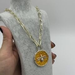 Arı Motifli Gold Kolye