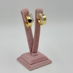 Jasmine Kenarı Taşlı Gold Halka Küpe