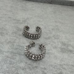 Cartie Clus Çift sıralı Gümüş rengi  Küpe