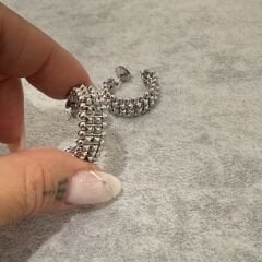 Cartie Clus Çift sıralı Gümüş rengi  Küpe