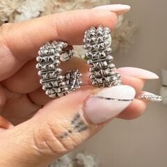 Cartie Clus Çift sıralı Gümüş rengi  Küpe