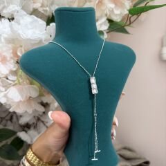 Sam Gümüş rengi Uzun Kolye