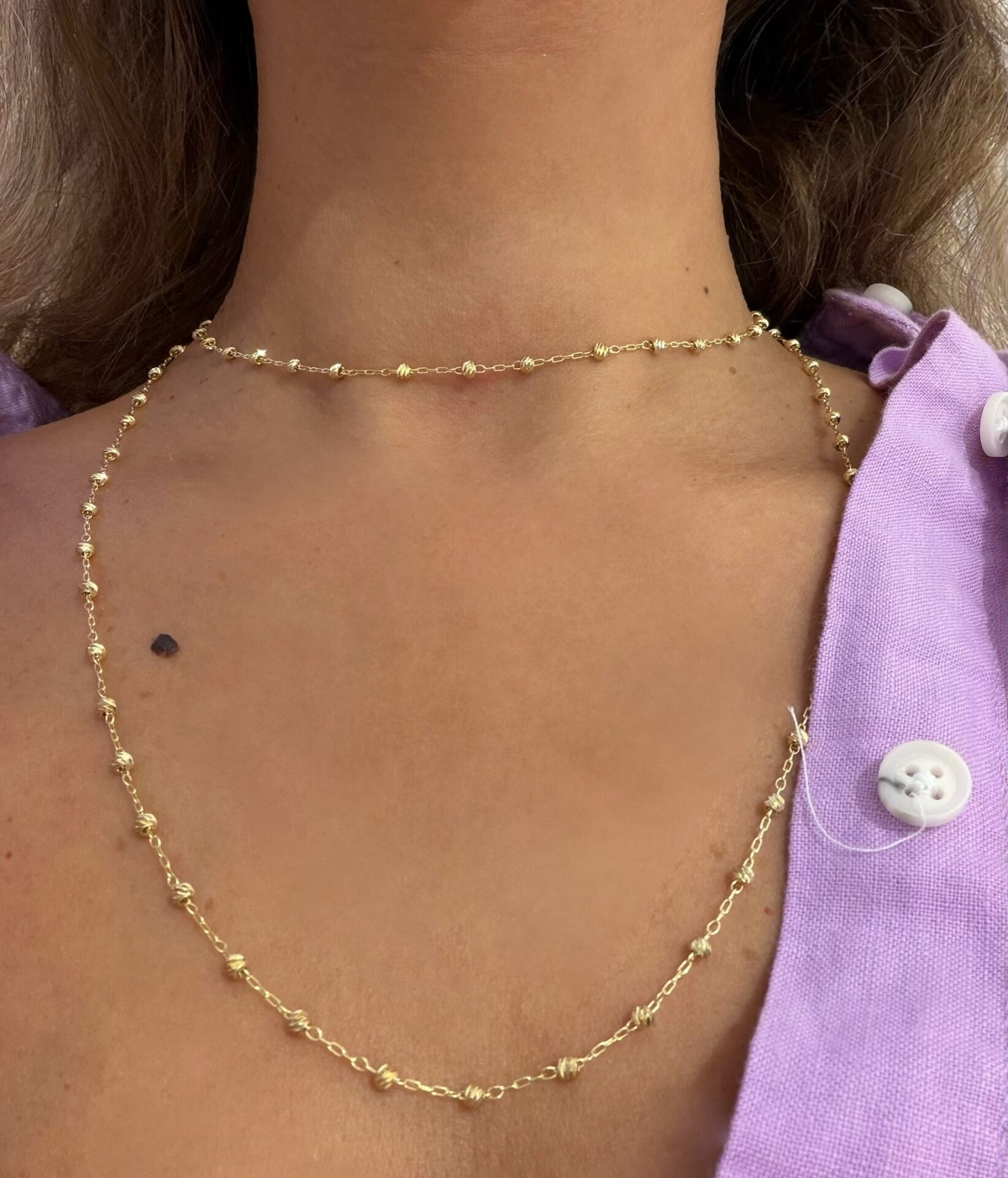 Roselin Topçuk Detaylı Gold Uzun Zincir