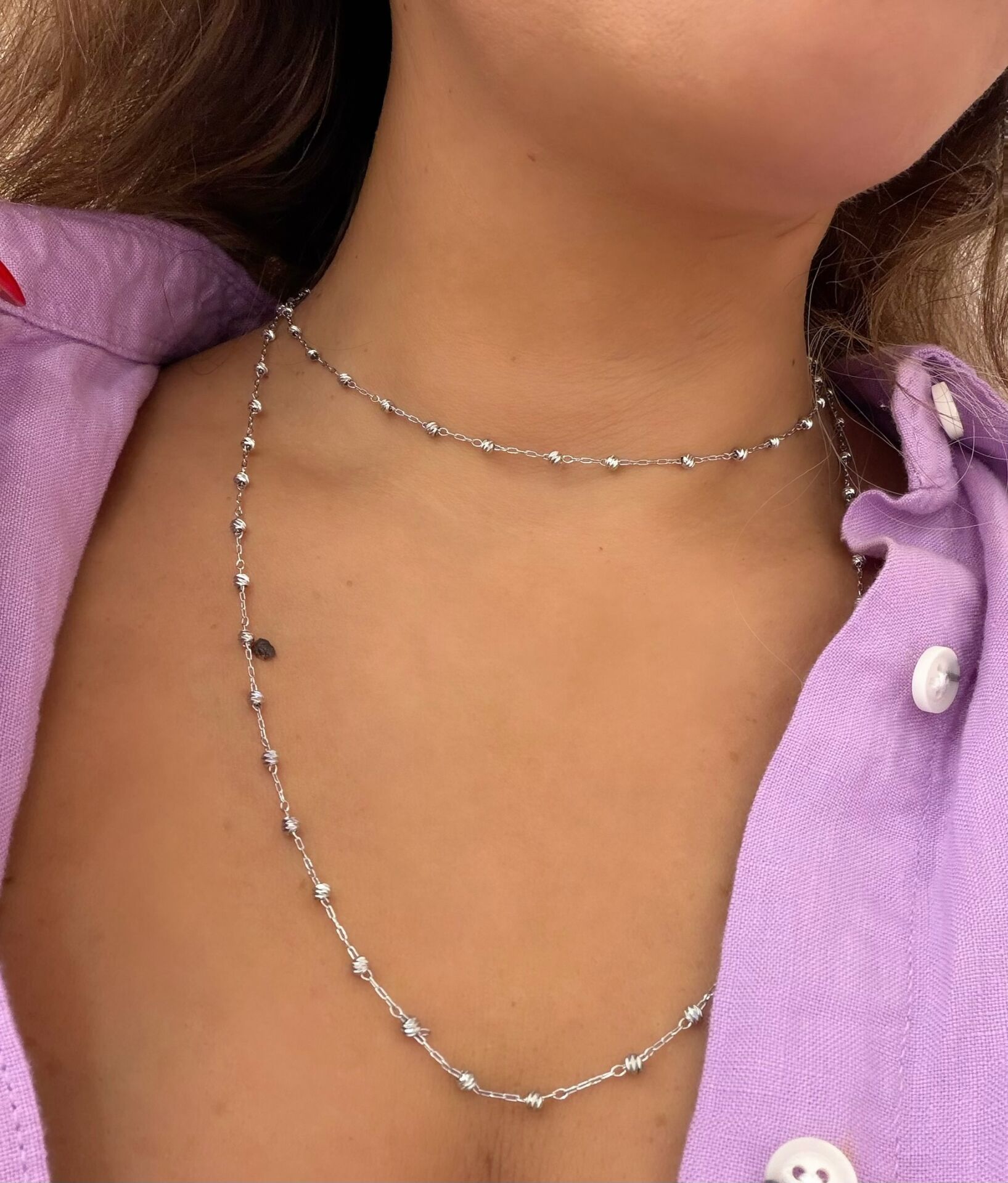 Roselin Topçuk Detaylı Uzun Gümüş Zincir