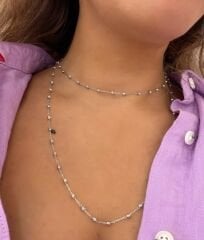 Roselin Topçuk Detaylı Uzun Gümüş Zincir