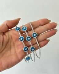 925 Ayar Gümüş 5’li Cam Göz Bileklik