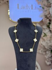 Çoklu Yonca Kolye Golda Beyaz