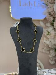 Çoklu Yonca Kolye Golda Siyah