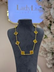 Çoklu Yonca Kolye Golda Kaplan Gözü