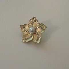 İncili ve Taşlı Gold Yaprak Broş