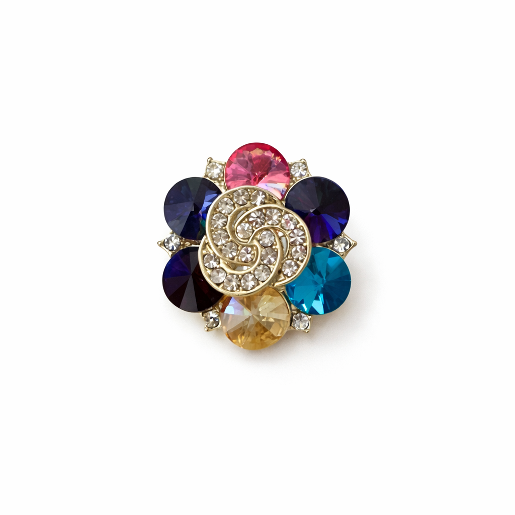 Renkli taşlı çiçek Broş