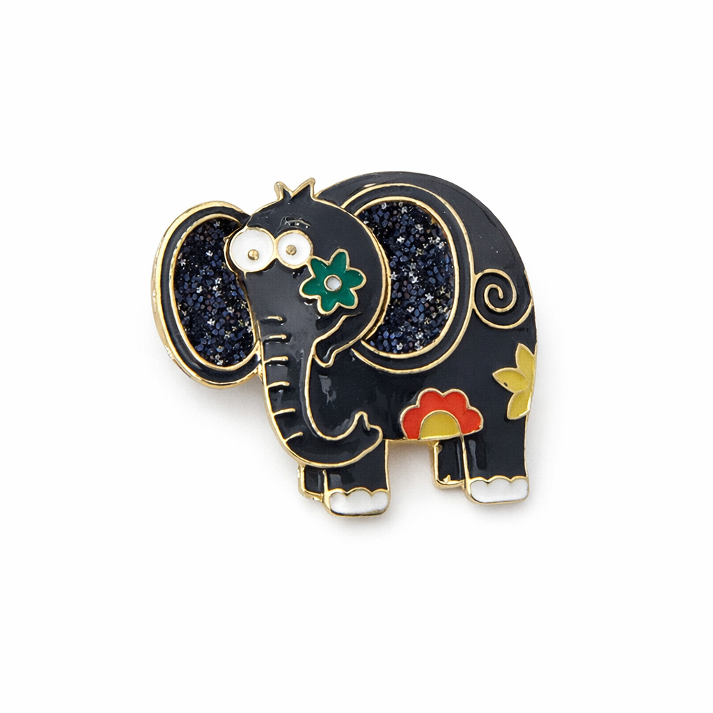 Çiçek motifli Siyah Fil