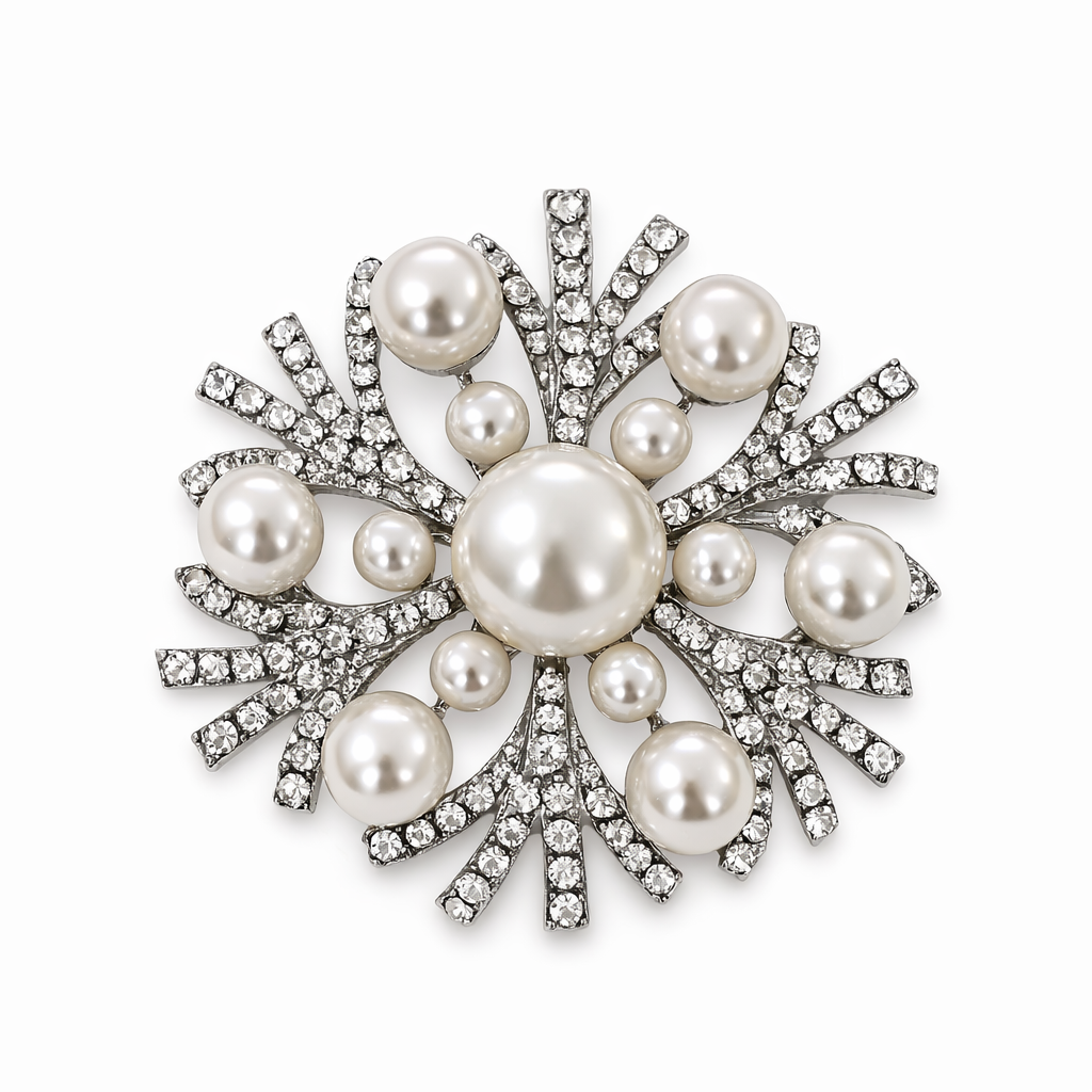 İncili Taşlı Kar Tanesi Broş