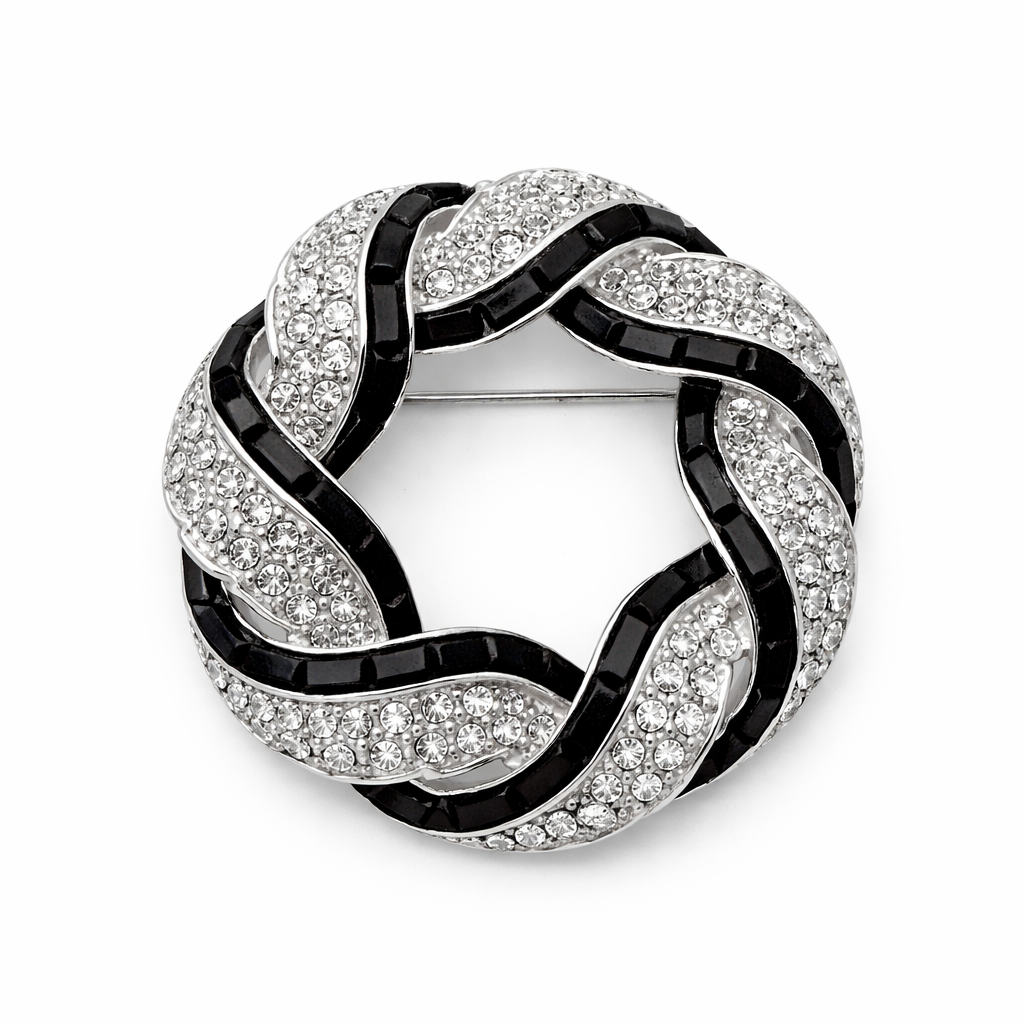 Yuvarlak siyahlı ve taşlı Broş