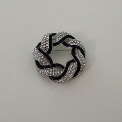 Yuvarlak siyahlı ve taşlı Broş