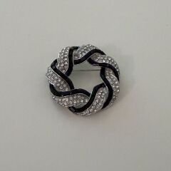 Yuvarlak siyahlı ve taşlı Broş