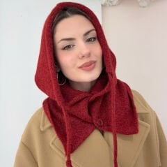 Bordo Düğmeli Balaklava