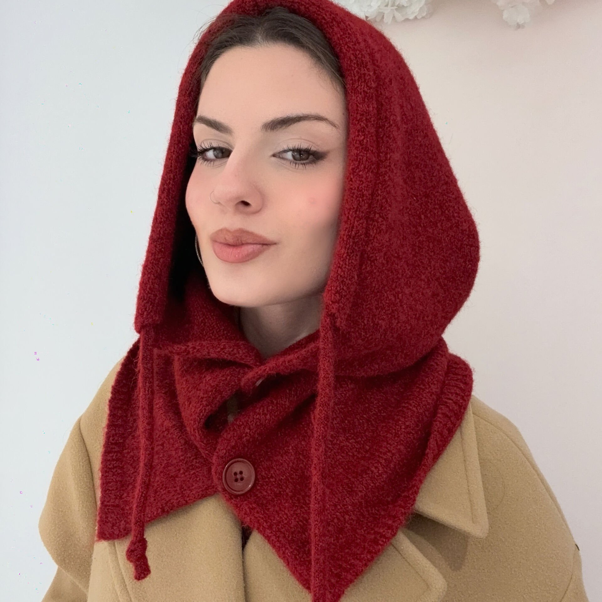 Bordo Düğmeli Balaklava