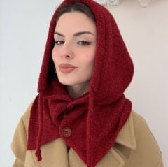 Bordo Düğmeli Balaklava