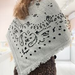 Gri Siyah Desenli Püsküllü Şal