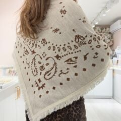 Krem Kahverengi Desenli Püsküllü Şal