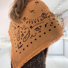 Kiremit Siyah Desenli Püsküllü Şal