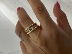 Minella 3’lü Gold Taşlı Yüzük