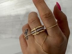 Minella 3’lü  Gold Beyaz Taşlı Yüzük