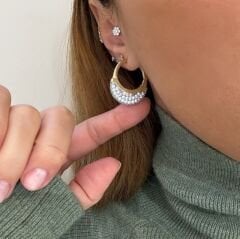 Clementine Taşlı Gold Renk Küpe