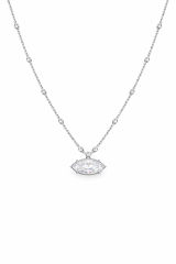 Markiz Kesim Topçuk Detaylı Taşlı Gümüş Rengi Kolye