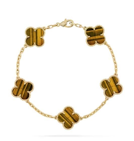 Golda kaplan gözü yonca bileklik