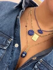 Mavi kapaklı kuzey yıldızlı kol kolye