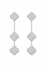 3 yoncalı gümüş rengi taşlı sallantılı küpe