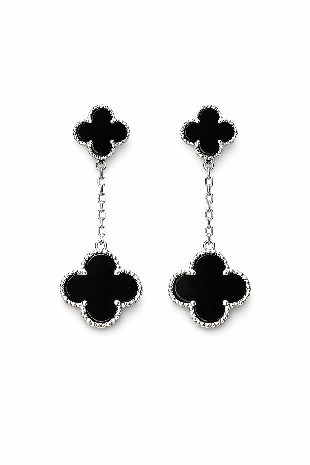 2 yoncalı gümüşe siyah sallantılı küpe