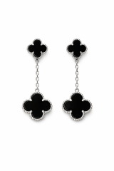 2 yoncalı gümüşe siyah sallantılı küpe