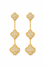 3 yoncalı golda gold sallantılı küpe