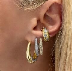 Alice Serisi Gold Taşlı Oval Halka Küpe