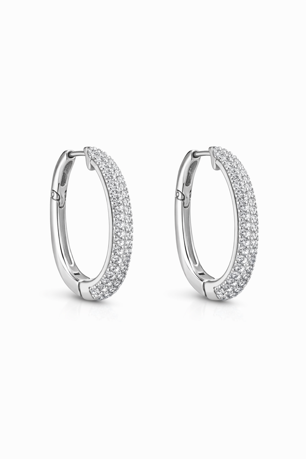 Alice Serisi Gümüş rengi taşlı oval halka küpe