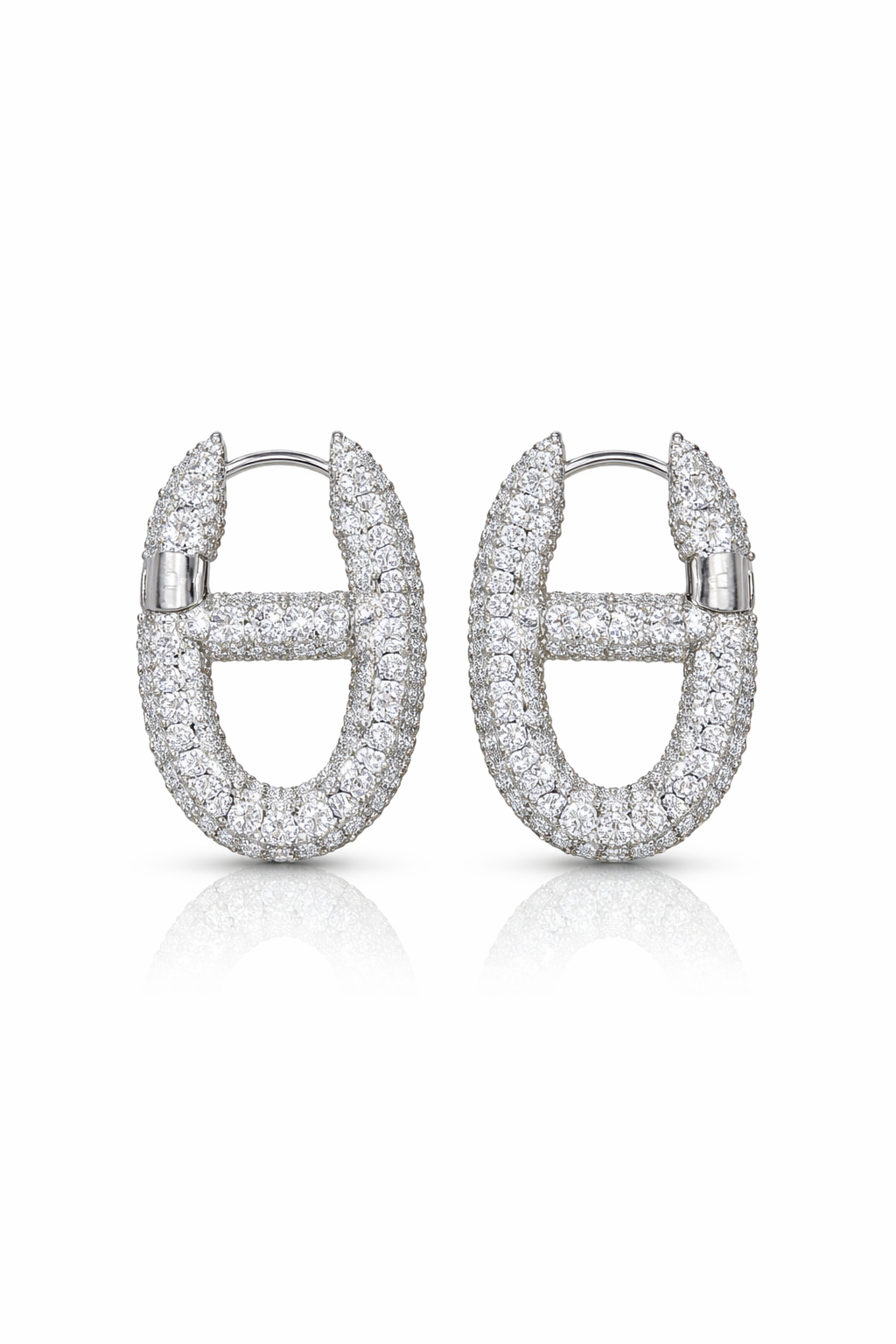 Herme Gümüş Rengi Full Taşlı Küpe